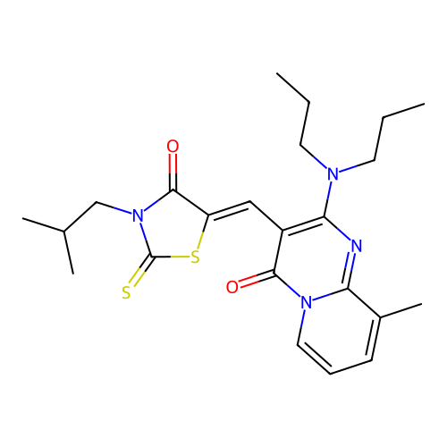 2-(dipropylamino)-9-methyl-3-{(Z)-[3-(2-methylpropyl)-4-oxo-2-thioxo-1,3-thiazolidin-5-ylidene]methyl}-4H-pyrido[1,2-a]pyrimidin-4-one structure