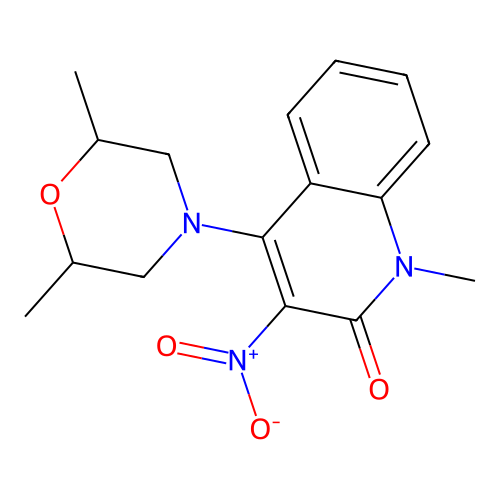 4-(2,6-dimethylmorpholino)-1-methyl-3-nitroquinolin-2(1H)-one structure