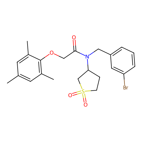 N-[(3-bromophenyl)methyl]-N-(1,1-dioxothiolan-3-yl)-2-(2,4,6-trimethylphenoxy)acetamide structure