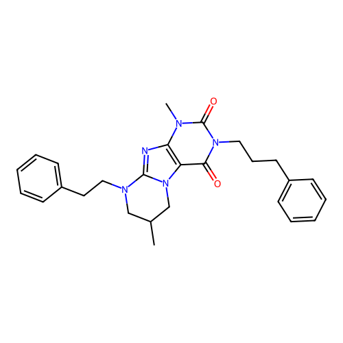 1,7-dimethyl-9-(2-phenylethyl)-3-(3-phenylpropyl)-6,7,8,9-tetrahydropyrimido[2,1-f]purine-2,4(1H,3H)-dione structure
