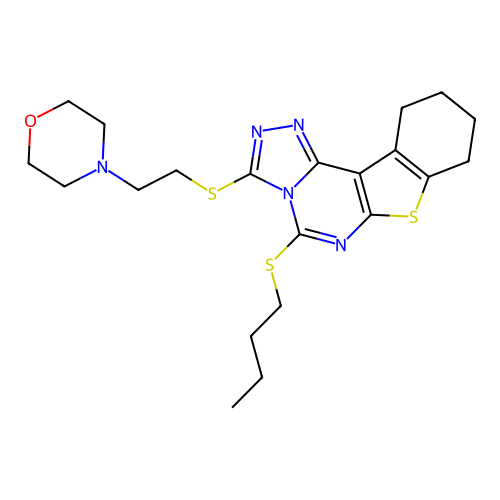 4-(2-((5-(butylthio)-8,9,10,11-tetrahydrobenzo[4,5]thieno[3,2-e][1,2,4]triazolo[4,3-c]pyrimidin-3-yl)thio)ethyl)morpholine structure