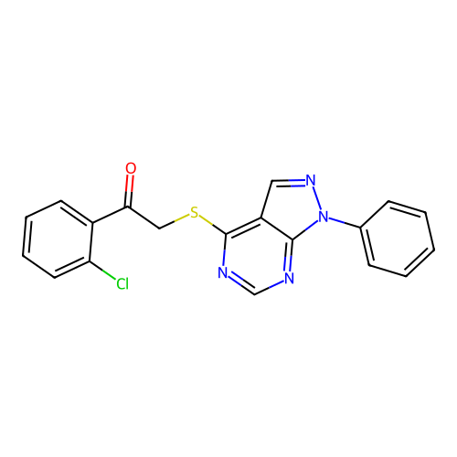 1-(2-chlorophenyl)-2-((1-phenyl-1H-pyrazolo[3,4-d]pyrimidin-4-yl)thio)ethanone structure