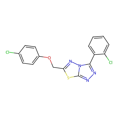 6-((4-chlorophenoxy)methyl)-3-(2-chlorophenyl)-[1,2,4]triazolo[3,4-b][1,3,4]thiadiazole structure