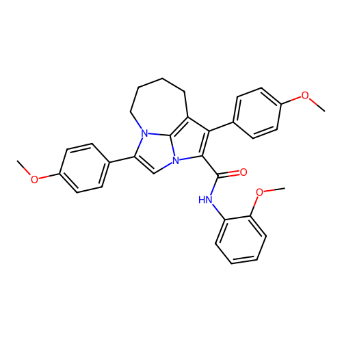 N-(2-methoxyphenyl)-1,4-bis(4-methoxyphenyl)-5,6,7,8-tetrahydro-2a,4a-diazacyclopenta[cd]azulene-2-carboxamide structure