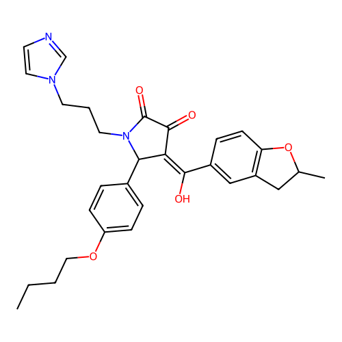 (4E)-5-(4-butoxyphenyl)-4-[hydroxy-(2-methyl-2,3-dihydro-1-benzofuran-5-yl)methylidene]-1-(3-imidazol-1-ylpropyl)pyrrolidine-2,3-dione structure