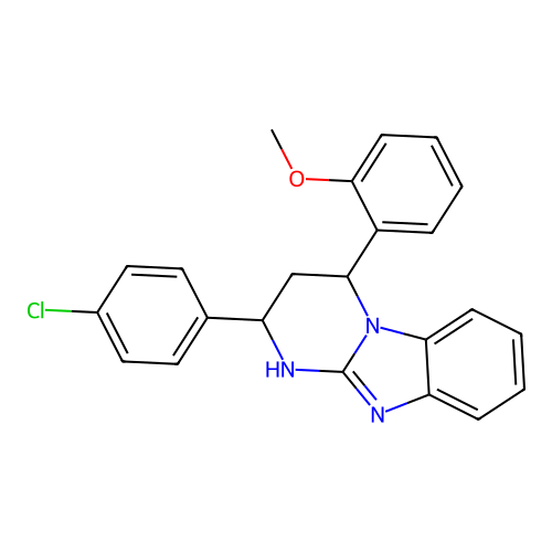 2-(4-chlorophenyl)-4-(2-methoxyphenyl)-1,2,3,4-tetrahydropyrimido[1,2-a]benzimidazole structure