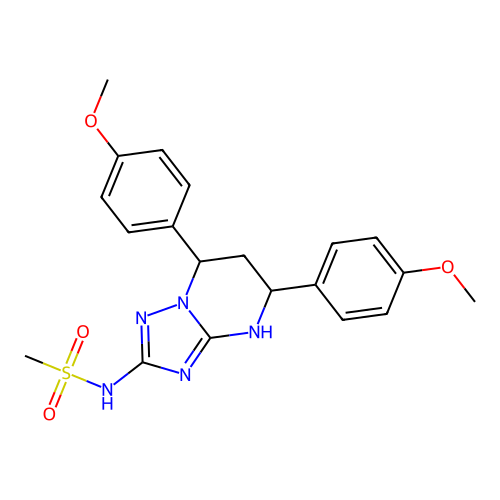 N-(5,7-bis(4-methoxyphenyl)-4,5,6,7-tetrahydro-[1,2,4]triazolo[1,5-a]pyrimidin-2-yl)methanesulfonamide structure
