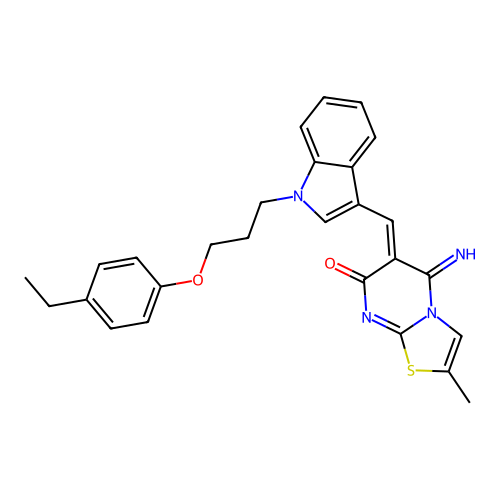 (6Z)-6-({1-[3-(4-ethylphenoxy)propyl]-1H-indol-3-yl}methylidene)-5-imino-2-methyl-5,6-dihydro-7H-[1,3]thiazolo[3,2-a]pyrimidin-7-one structure