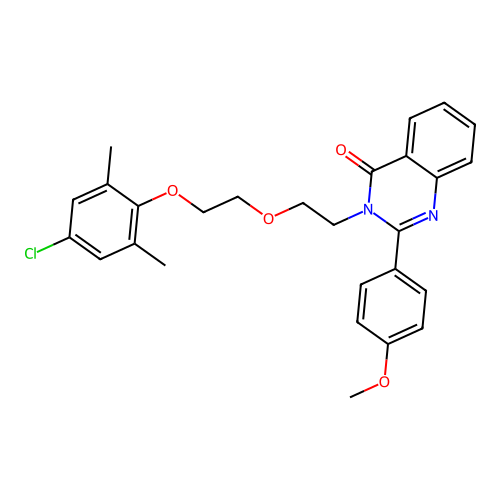 3-[2-[2-(4-chloro-2,6-dimethyl-phenoxy)ethoxy]ethyl]-2-(4-methoxyphenyl)quinazolin-4-one structure
