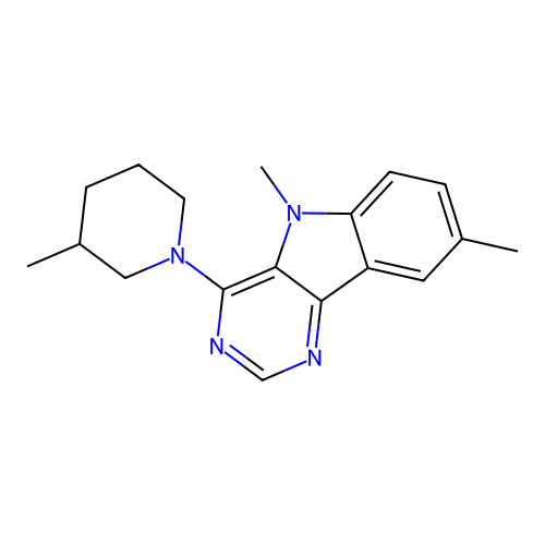 5,8-dimethyl-4-(3-methylpiperidin-1-yl)-5H-pyrimido[5,4-b]indole structure