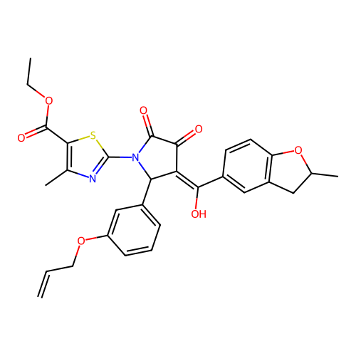 ethyl 2-(2-(3-(allyloxy)phenyl)-4-hydroxy-3-(2-methyl-2,3-dihydrobenzofuran-5-carbonyl)-5-oxo-2,5-dihydro-1H-pyrrol-1-yl)-4-methylthiazole-5-carboxylate structure