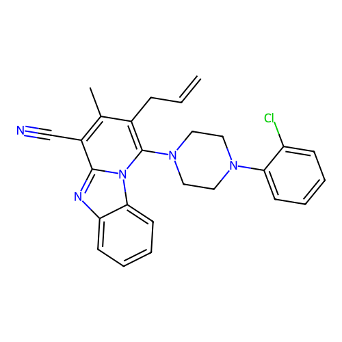1-[4-(2-chlorophenyl)piperazin-1-yl]-3-methyl-2-(prop-2-en-1-yl)pyrido[1,2-a]benzimidazole-4-carbonitrile structure