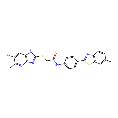 2-((6-bromo-5-methyl-3H-imidazo[4,5-b]pyridin-2-yl)thio)-N-(4-(6-methylbenzo[d]thiazol-2-yl)phenyl)acetamide structure