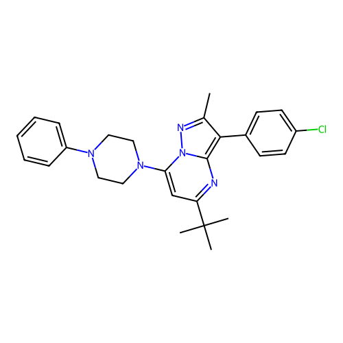 5-tert-butyl-3-(4-chlorophenyl)-2-methyl-7-(4-phenylpiperazin-1-yl)pyrazolo[1,5-a]pyrimidine structure