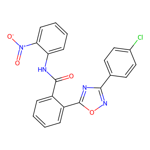2-[3-(4-chlorophenyl)-1,2,4-oxadiazol-5-yl]-N-(2-nitrophenyl)benzamide structure