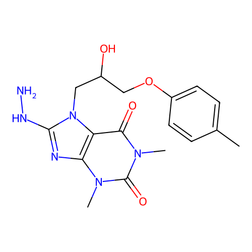 8-hydrazinyl-7-(2-hydroxy-3-(p-tolyloxy)propyl)-1,3-dimethyl-1H-purine-2,6(3H,7H)-dione structure