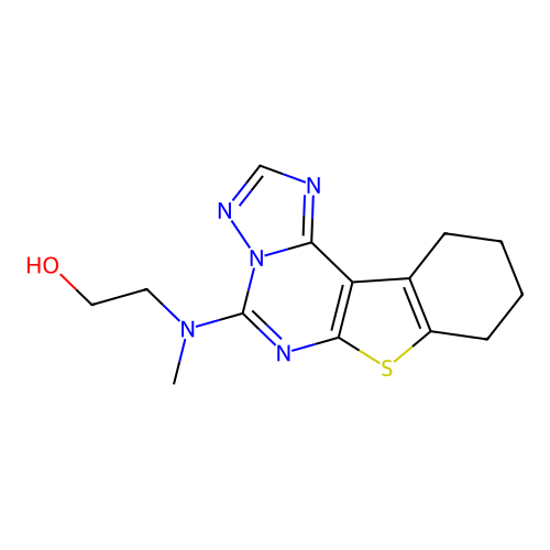 2-(methyl(8,9,10,11-tetrahydrobenzo[4,5]thieno[3,2-e][1,2,4]triazolo[1,5-c]pyrimidin-5-yl)amino)ethanol structure