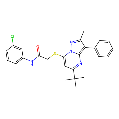 2-[(5-tert-butyl-2-methyl-3-phenylpyrazolo[1,5-a]pyrimidin-7-yl)sulfanyl]-N-(3-chlorophenyl)acetamide structure