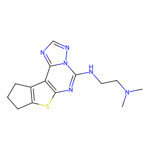 N'-(9,10-dihydro-8H-cyclopenta[4,5]thieno[3,2-e][1,2,4]triazolo[1,5-c]pyrimidin-5-yl)-N,N-dimethylethane-1,2-diamine structure