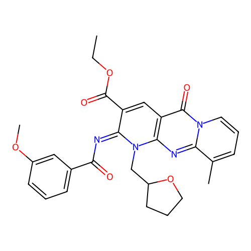 (Z)-ethyl 2-((3-methoxybenzoyl)imino)-10-methyl-5-oxo-1-((tetrahydrofuran-2-yl)methyl)-2,5-dihydro-1H-dipyrido[1,2-a:2',3'-d]pyrimidine-3-carboxylate structure