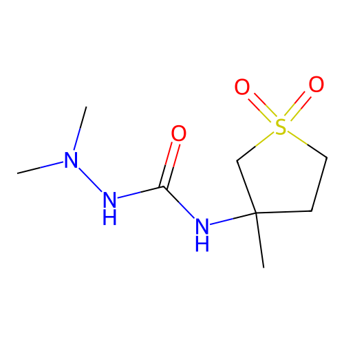 2,2-dimethyl-N-(3-methyl-1,1-dioxidotetrahydrothiophen-3-yl)hydrazinecarboxamide structure