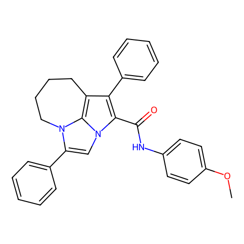 N-(4-methoxyphenyl)-1,4-diphenyl-5,6,7,8-tetrahydro-2a,4a-diazacyclopenta[cd]azulene-2-carboxamide structure