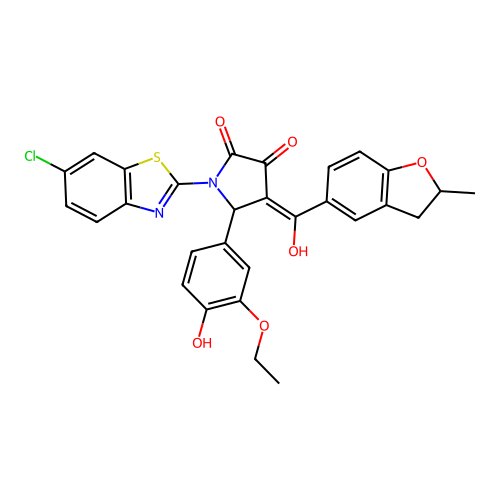 (4E)-1-(6-chloro-1,3-benzothiazol-2-yl)-5-(3-ethoxy-4-hydroxyphenyl)-4-[hydroxy(2-methyl-2,3-dihydro-1-benzofuran-5-yl)methylidene]pyrrolidine-2,3-dione structure