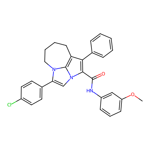 4-(4-chlorophenyl)-N-(3-methoxyphenyl)-1-phenyl-5,6,7,8-tetrahydro-2a,4a-diazacyclopenta[cd]azulene-2-carboxamide structure