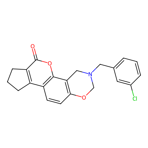 3-(3-chlorobenzyl)-3,4,8,9-tetrahydro-2H-cyclopenta[3,4]chromeno[8,7-e][1,3]oxazin-6(7H)-one structure