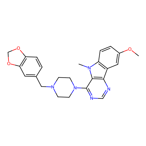 4-[4-(1,3-benzodioxol-5-ylmethyl)piperazin-1-yl]-8-methoxy-5-methylpyrimido[5,4-b]indole structure