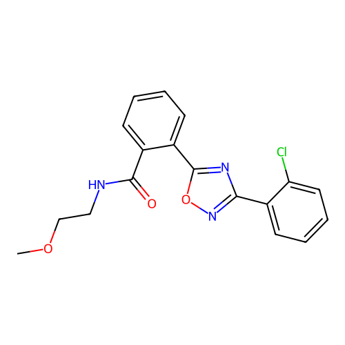 2-[3-(2-chlorophenyl)-1,2,4-oxadiazol-5-yl]-N-(2-methoxyethyl)benzamide structure