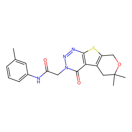 2-(6,6-dimethyl-4-oxo-4,5,6,8-tetrahydro-3H-pyrano[4',3':4,5]thieno[2,3-d][1,2,3]triazin-3-yl)-N-(m-tolyl)acetamide structure