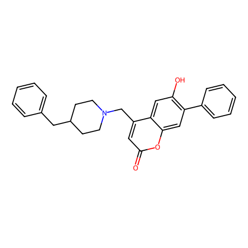 6-Hydroxy-7-phenyl-4-{[4-benzylpiperidyl]methyl}chromen-2-one structure