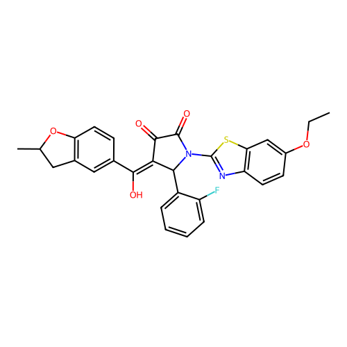 (4E)-1-(6-ethoxy-1,3-benzothiazol-2-yl)-5-(2-fluorophenyl)-4-[hydroxy(2-methyl-2,3-dihydro-1-benzofuran-5-yl)methylidene]pyrrolidine-2,3-dione structure