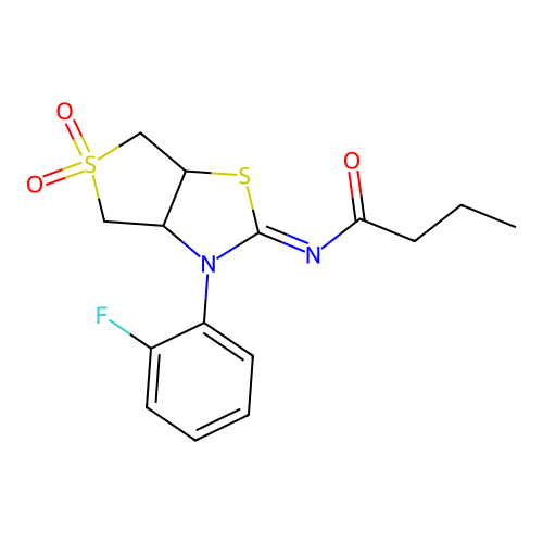 N-[(2Z)-3-(2-fluorophenyl)-5,5-dioxidotetrahydrothieno[3,4-d][1,3]thiazol-2(3H)-ylidene]butanamide structure