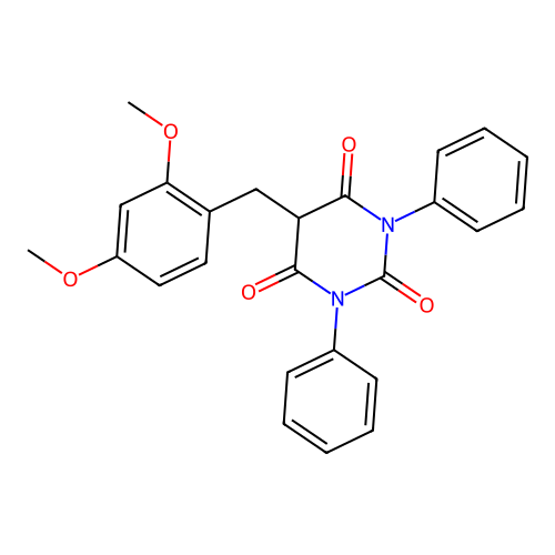 5-(2,4-dimethoxybenzyl)-1,3-diphenylpyrimidine-2,4,6(1H,3H,5H)-trione structure