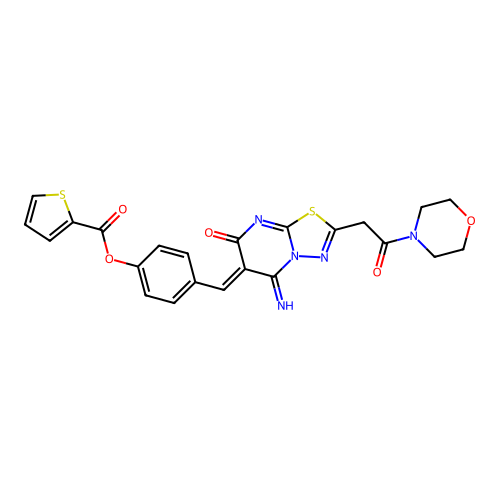 (Z)-4-((5-imino-2-(2-morpholino-2-oxoethyl)-7-oxo-5H-[1,3,4]thiadiazolo[3,2-a]pyrimidin-6(7H)-ylidene)methyl)phenyl thiophene-2-carboxylate structure