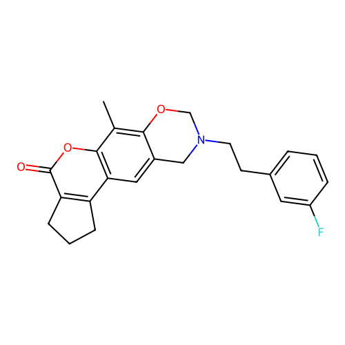 9-(3-fluorophenethyl)-6-methyl-2,3,9,10-tetrahydro-1H-cyclopenta[3,4]chromeno[6,7-e][1,3]oxazin-4(8H)-one structure