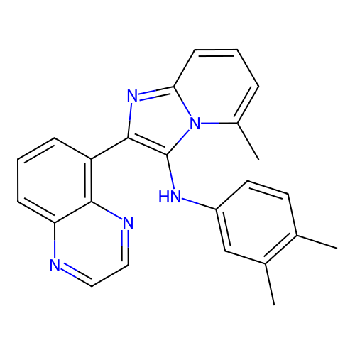 N-(3,4-dimethylphenyl)-5-methyl-2-(quinoxalin-5-yl)imidazo[1,2-a]pyridin-3-amine structure