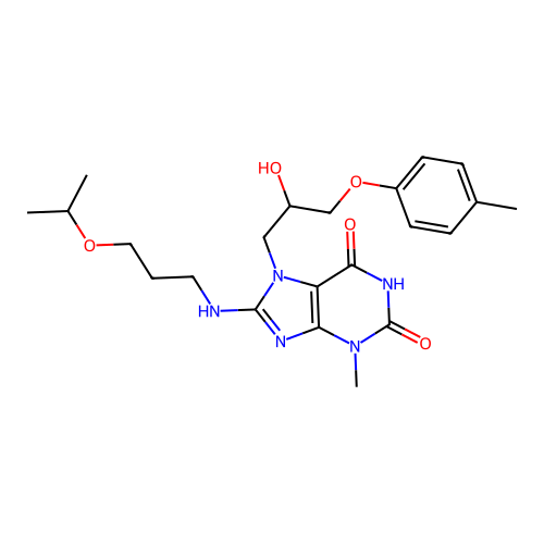 7-(2-hydroxy-3-(p-tolyloxy)propyl)-8-((3-isopropoxypropyl)amino)-3-methyl-1H-purine-2,6(3H,7H)-dione structure