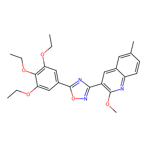 2-Methoxy-6-methyl-3-[5-(3,4,5-triethoxyphenyl)-1,2,4-oxadiazol-3-yl]quinoline structure