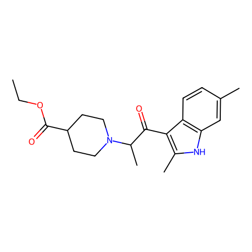 ethyl 1-[1-(2,6-dimethyl-1H-indol-3-yl)-1-oxopropan-2-yl]piperidine-4-carboxylate structure