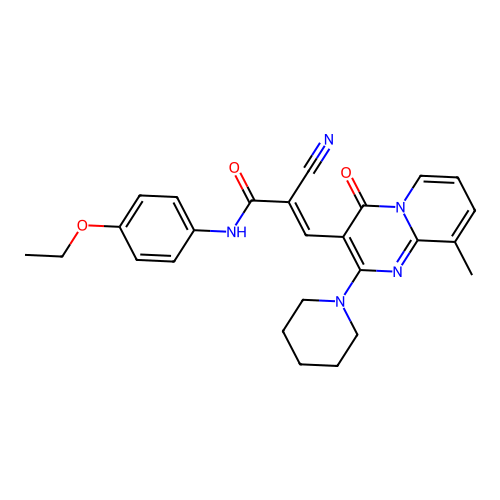 (2E)-2-cyano-N-(4-ethoxyphenyl)-3-[9-methyl-4-oxo-2-(piperidin-1-yl)-4H-pyrido[1,2-a]pyrimidin-3-yl]prop-2-enamide structure
