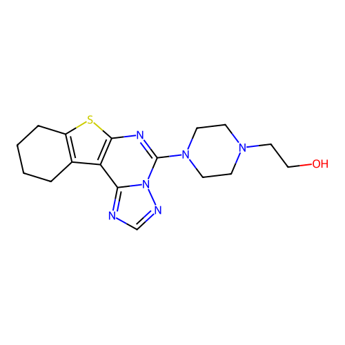 2-(4-(8,9,10,11-tetrahydrobenzo[4,5]thieno[3,2-e][1,2,4]triazolo[1,5-c]pyrimidin-5-yl)piperazin-1-yl)ethanol structure