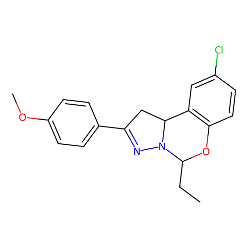 9-chloro-5-ethyl-2-(4-methoxyphenyl)-1,10b-dihydropyrazolo[1,5-c][1,3]benzoxazine structure