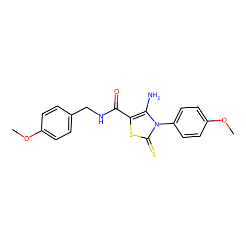 4-amino-3-(4-methoxyphenyl)-N-[(4-methoxyphenyl)methyl]-2-sulfanylidene-1,3-thiazole-5-carboxamide structure