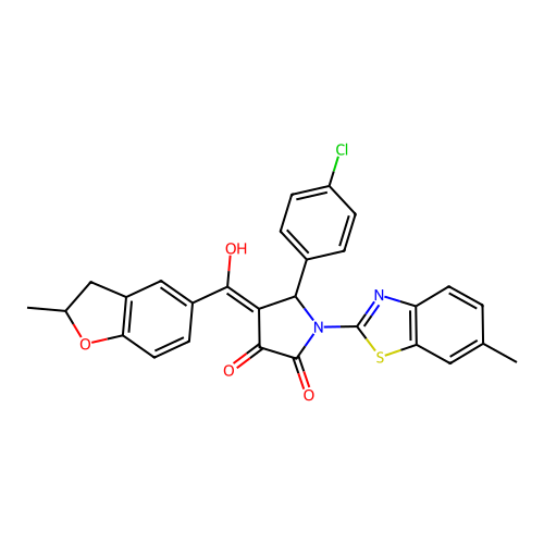 (4E)-5-(4-chlorophenyl)-4-[hydroxy(2-methyl-2,3-dihydro-1-benzofuran-5-yl)methylidene]-1-(6-methyl-1,3-benzothiazol-2-yl)pyrrolidine-2,3-dione structure