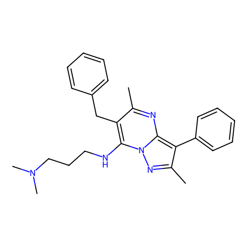 6-benzyl-N-[3-(dimethylamino)propyl]-2,5-dimethyl-3-phenylpyrazolo[1,5-a]pyrimidin-7-amine structure