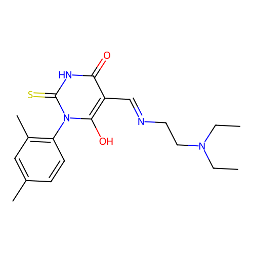 (5Z)-5-[(2-diethylaminoethylamino)methylidene]-1-(2,4-dimethylphenyl)-2-sulfanylidene-1,3-diazinane-4,6-dione structure