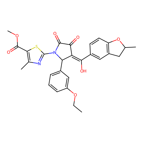 methyl 2-(2-(3-ethoxyphenyl)-4-hydroxy-3-(2-methyl-2,3-dihydrobenzofuran-5-carbonyl)-5-oxo-2,5-dihydro-1H-pyrrol-1-yl)-4-methylthiazole-5-carboxylate structure